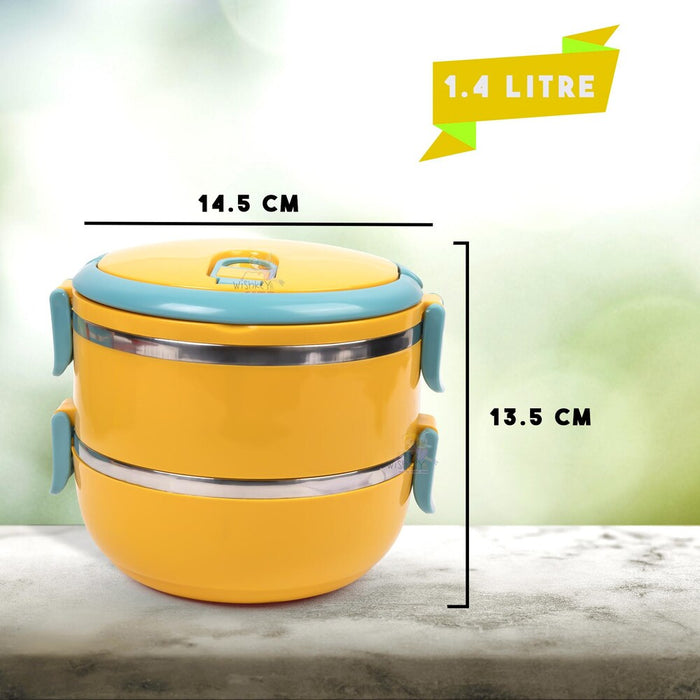 Double Layer Stainless Steel Lunch Box – Colorful, Durable, Heat-Retaining Food Container