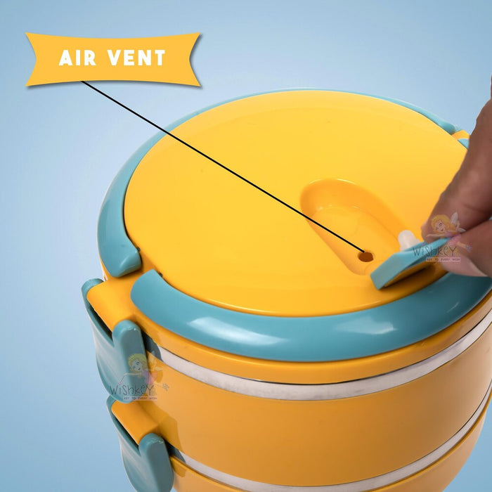 Double Layer Stainless Steel Lunch Box – Colorful, Durable, Heat-Retaining Food Container