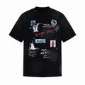 Black oversized T-shirt with distressed dreamcore collage graphics, stars, and mixed text prints on the front
