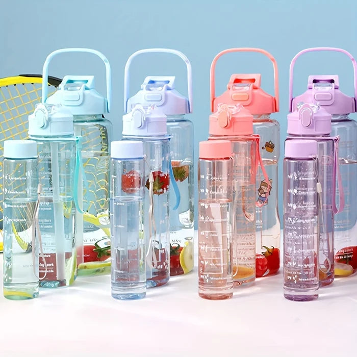 Durable PC Water Bottle Set of 3 – Large Capacity Transparent Sports Water Bottles with Handle for Gym, Travel & Outdoor Use
