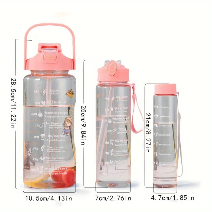 Durable PC Water Bottle Set of 3 – Large Capacity Transparent Sports Water Bottles with Handle for Gym, Travel & Outdoor Use