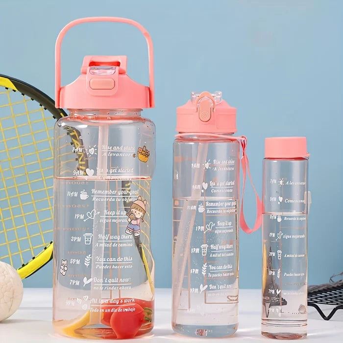 Durable PC Water Bottle Set of 3 – Large Capacity Transparent Sports Water Bottles with Handle for Gym, Travel & Outdoor Use