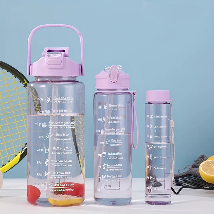 Durable PC Water Bottle Set of 3 – Large Capacity Transparent Sports Water Bottles with Handle for Gym, Travel & Outdoor Use