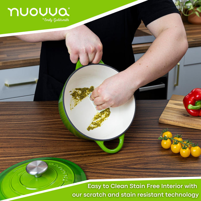 nuovva easy to clean stain-free dutch oven with matching lid