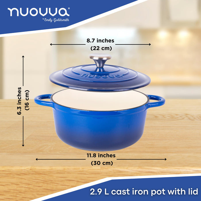 Nuovva 2.9L cast iron pot with lid 22cm across and 16cm in height