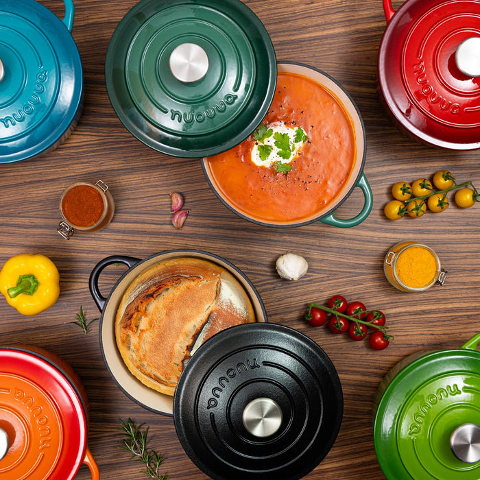 Nuovva cast iron casserole pots for gifting and cooking.