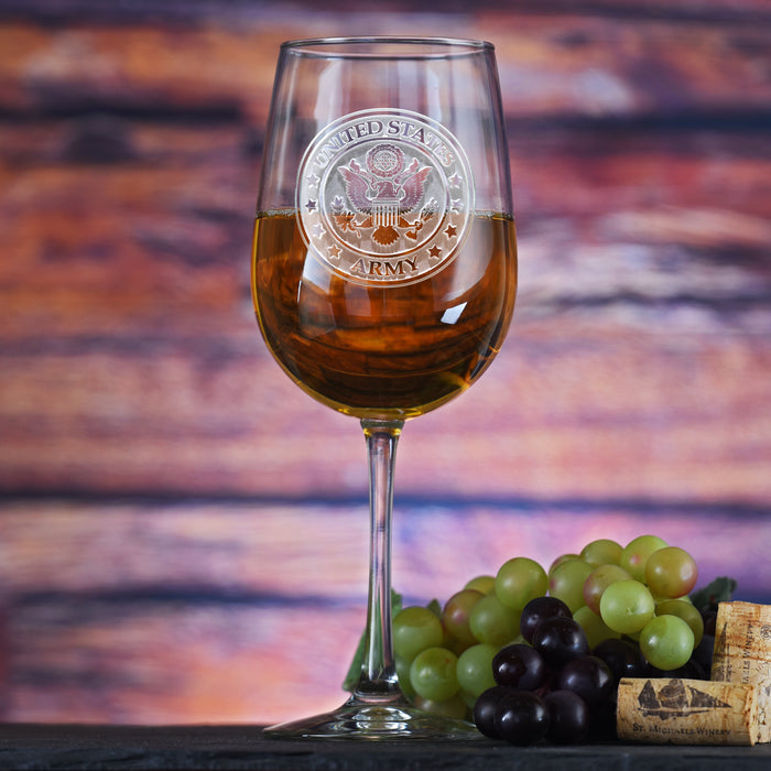 Engraved Army Military Wine Glass