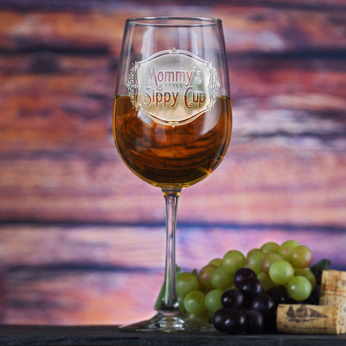 Engraved Mommy Sippy Cup Wine Glass