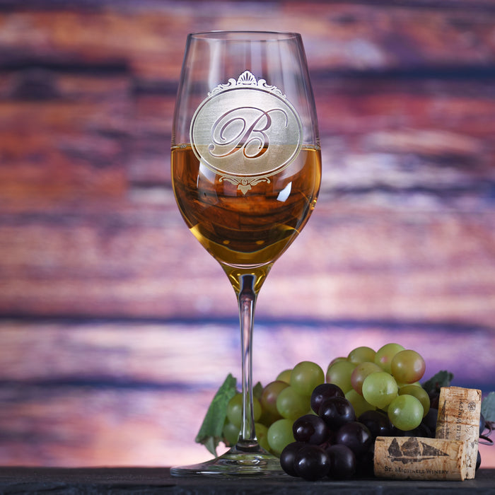 Engraved, Monogrammed Crystal White Wine Glass