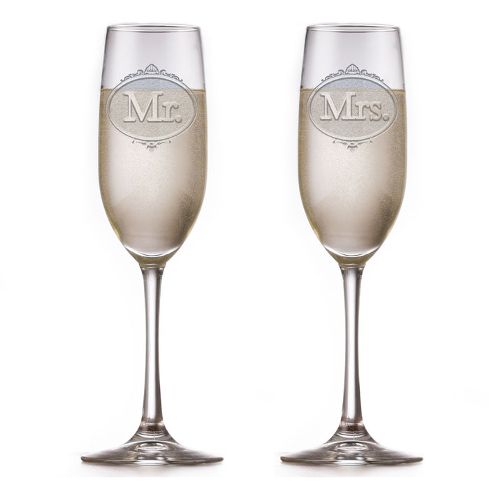 Engraved Mr & Mrs Champagne Glasses
