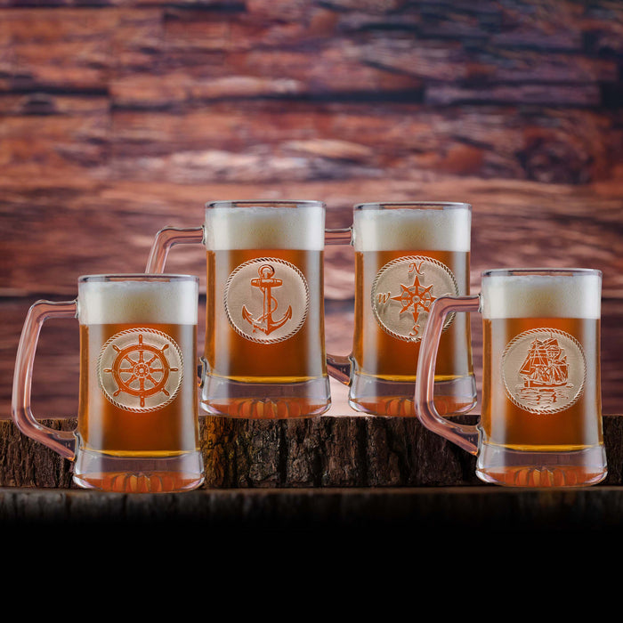Engraved Nautical Theme Beer Mugs