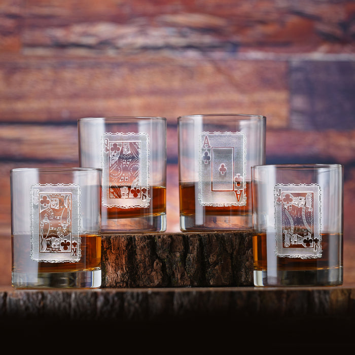 Engraved Playing Cards Whiskey Glass Set