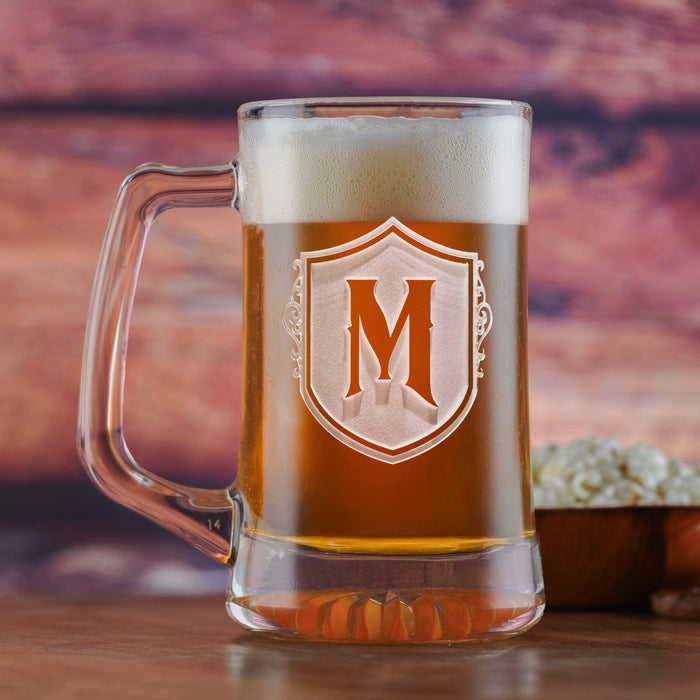 Engraved Shield Monogram Beer Mug M22