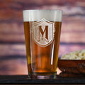 Engraved, Shield Monogram Pint Pub Glass