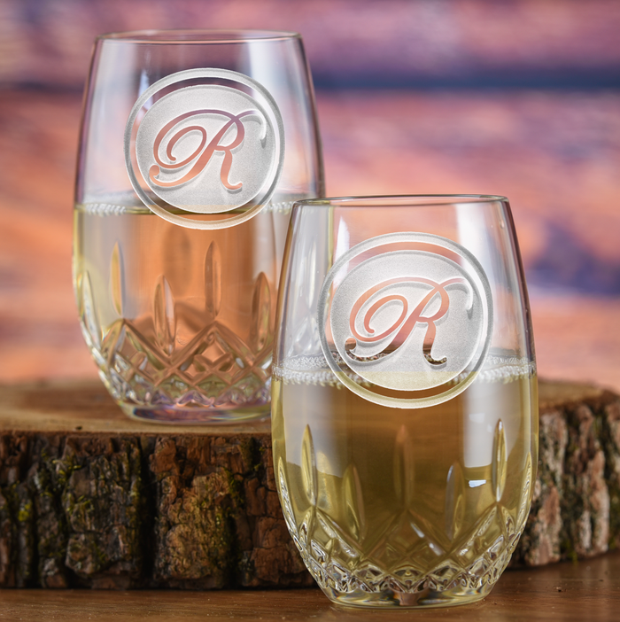 Engraved, Waterford Crystal Stemless Wine Glass, Pair