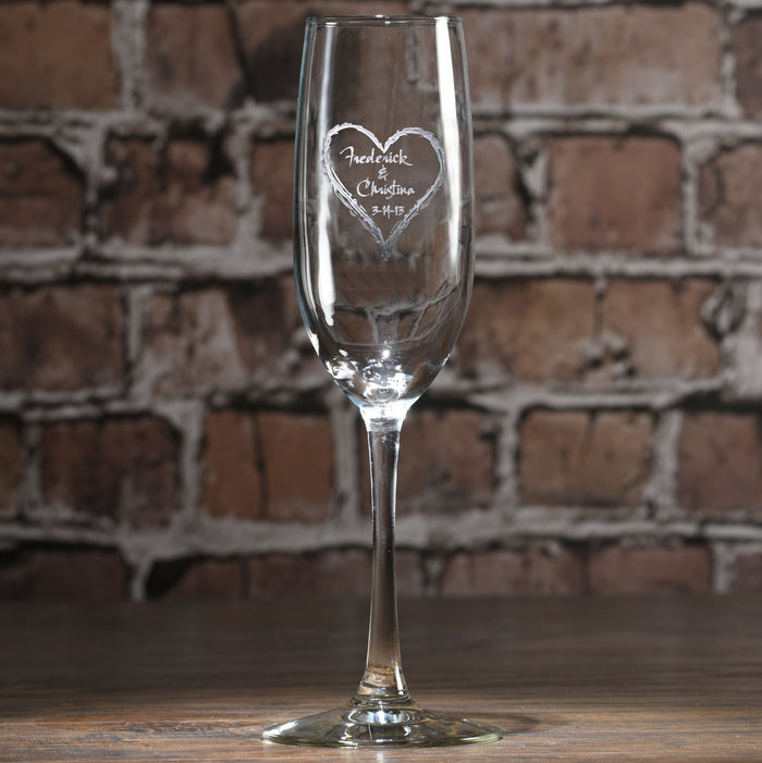 Engraved Wedding Heart Champagne Flute