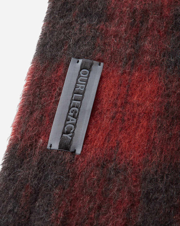 Our Legacy Estate Scarf Burnt Red Plaid Fuzzy Alpaca Gloves and Scarves Scarves and Warmneck A4268EBR 001