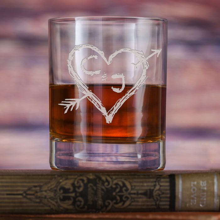 Etched Heart & Arrow Wedding, Anniversary Stolzle Crystal DOF Glass