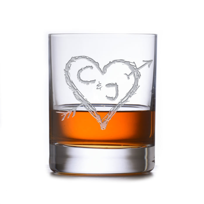 Etched Heart & Arrow Wedding, Anniversary Stolzle Crystal DOF Glass