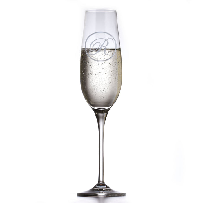 Etched Monogram Crystal Champagne Glass