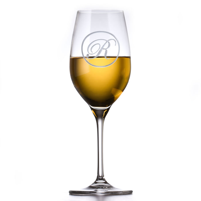 Etched Monogram Crystal White Wine Glass