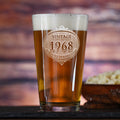 Etched Vintage Year, Birthday Beer Glass
