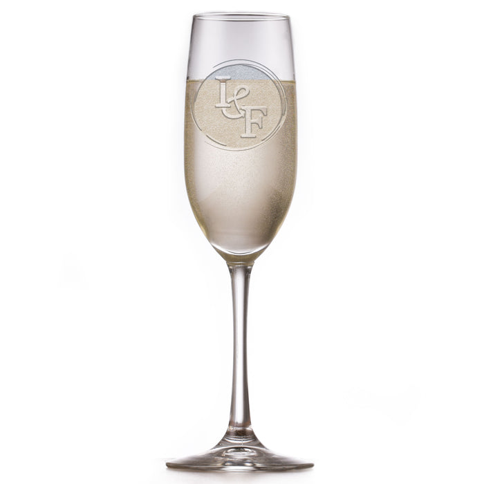 Etched Wedding Champagne Flute - with First Initial Monograms