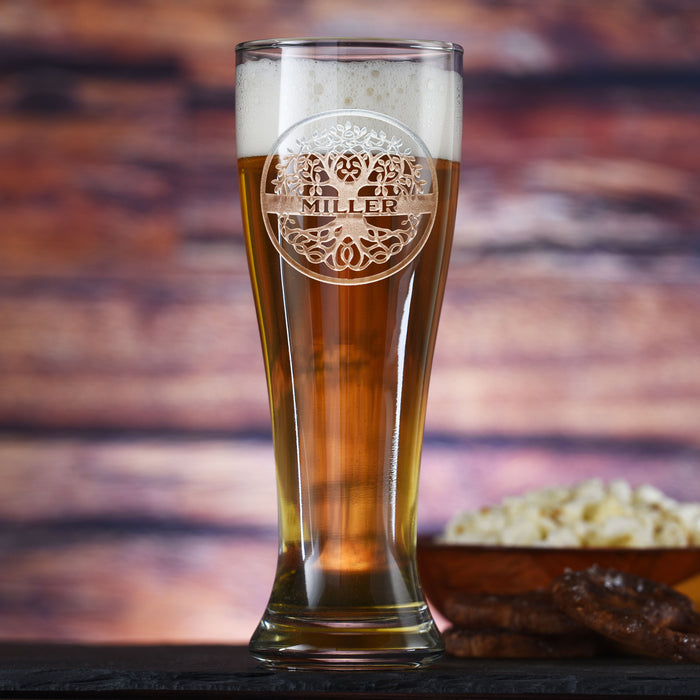Family Tree Engraved Pilsner Beer Glass Gift