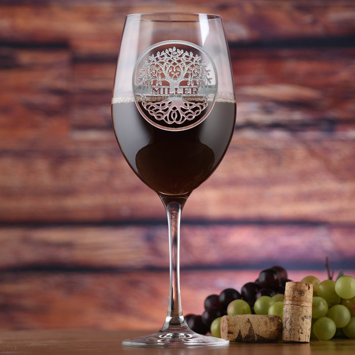 Family Tree Engraved Stolzle Crystal Red Wine Glass Gift