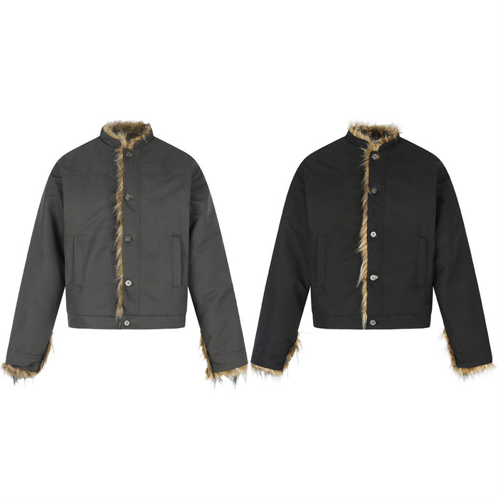 Faux Fur Trim Stand Collar Padded Jacket – Relaxed Fit Men's Winter Coat