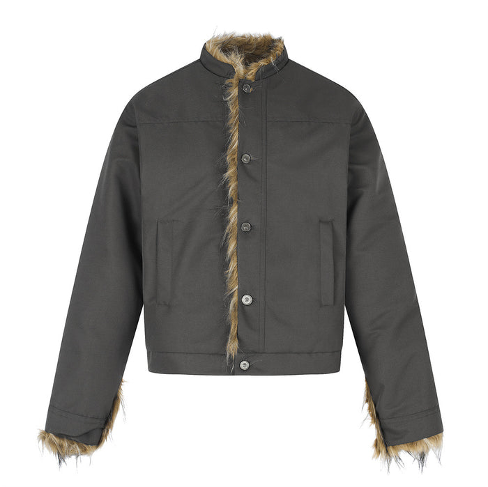 Faux Fur Trim Stand Collar Padded Jacket – Relaxed Fit Men's Winter Coat