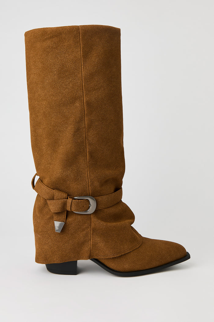 Faux Suede Strap Heel Boot