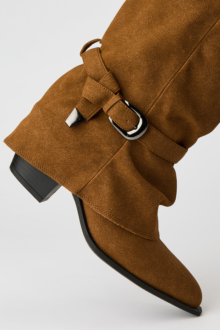 Faux Suede Strap Heel Boot