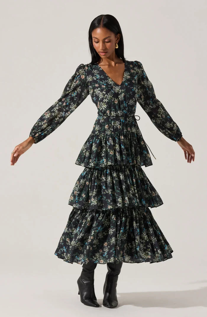 Franchesca Midi Dress black/green- ASTR