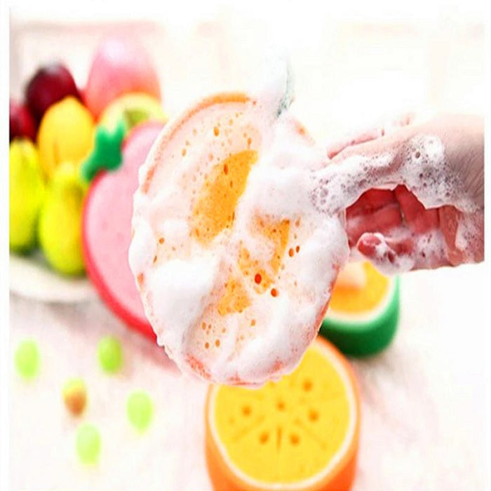 Fruit Shape Multi-Functional Cleaning Sponge – Soft & Absorbent Kitchen Scrubber for Dishes, Utensils & Sink Cleaning (Random shape-Pack of 1)