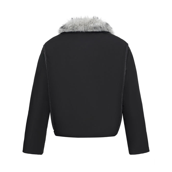 Full Zip Jacket Men Faux Fur Collar Padded Winter Bomber