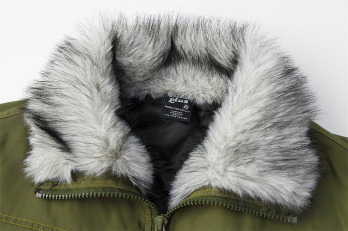 Full Zip Jacket Men Faux Fur Collar Padded Winter Bomber