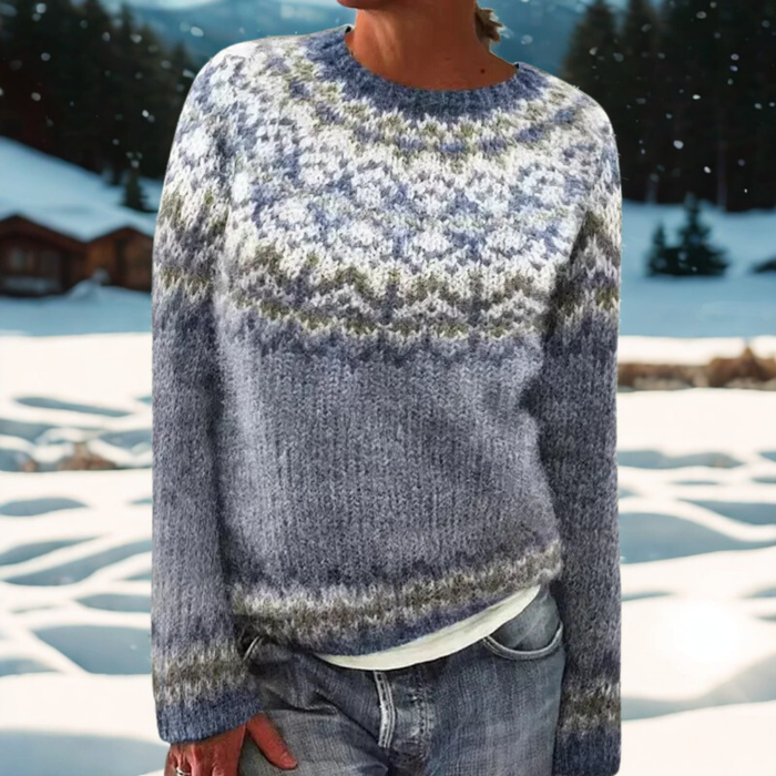 Genevieve – Warm Sweater with Traditional Woven Shoulder Pattern