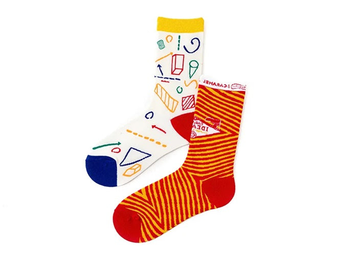 Geometric Print Socks – Fashionable Cotton Blend Casual Socks (Random color sock- Pack of 1 Pair)