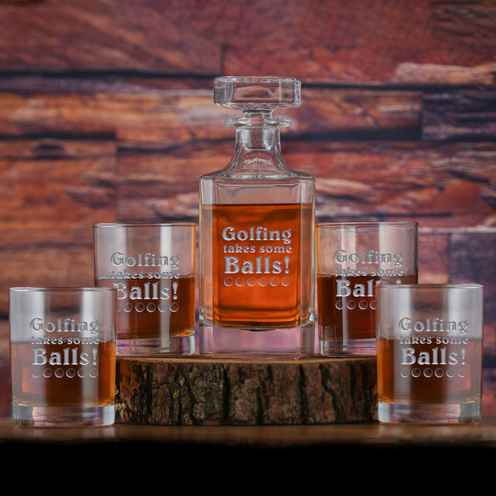 Golfing Takes Some Balls, Golf Decanter & Glasses Gift Set
