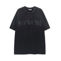 BLUREMO gothic old-English logo oversized washed black distressed streetwear t-shirt front view