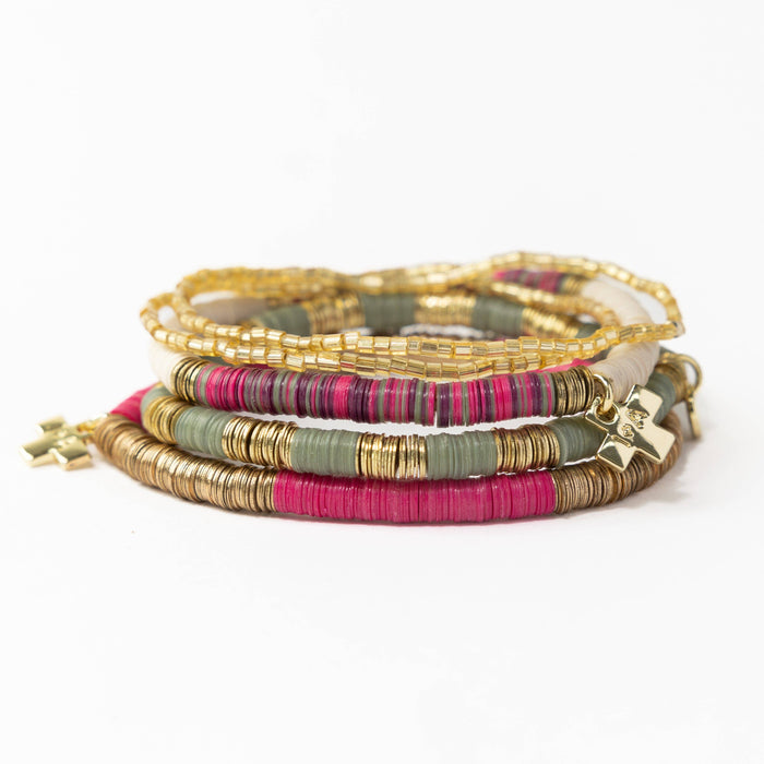 Grace Bracelet Stack of 5 - Mint + Hot Pink