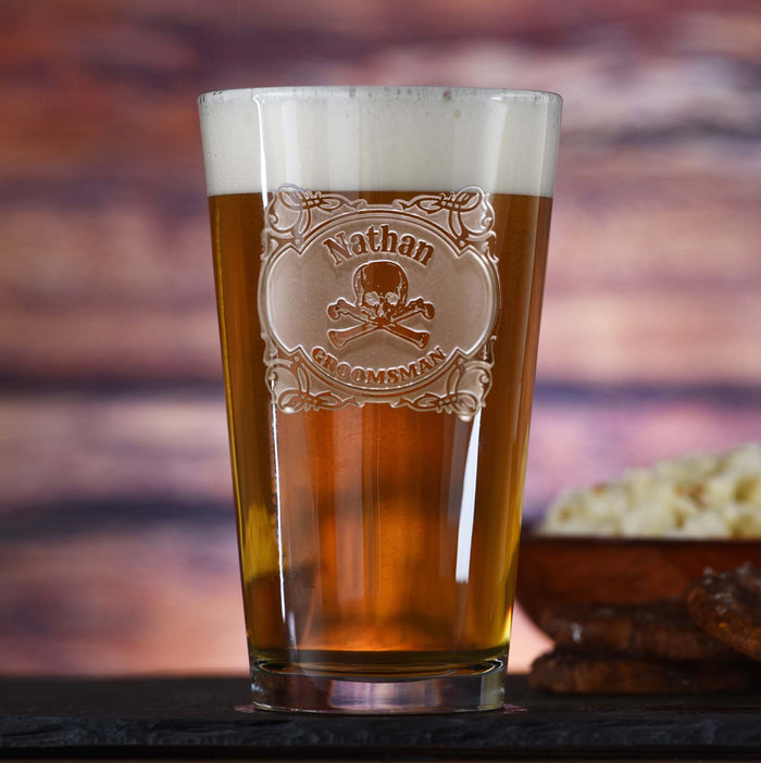 Groomsman Skull & Bones Pint Beer Glass, Groomsmen Gifts Ideas