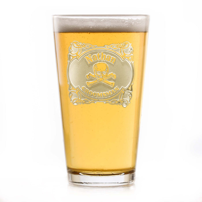 Groomsman Skull & Bones Pint Beer Glass, Groomsmen Gifts Ideas