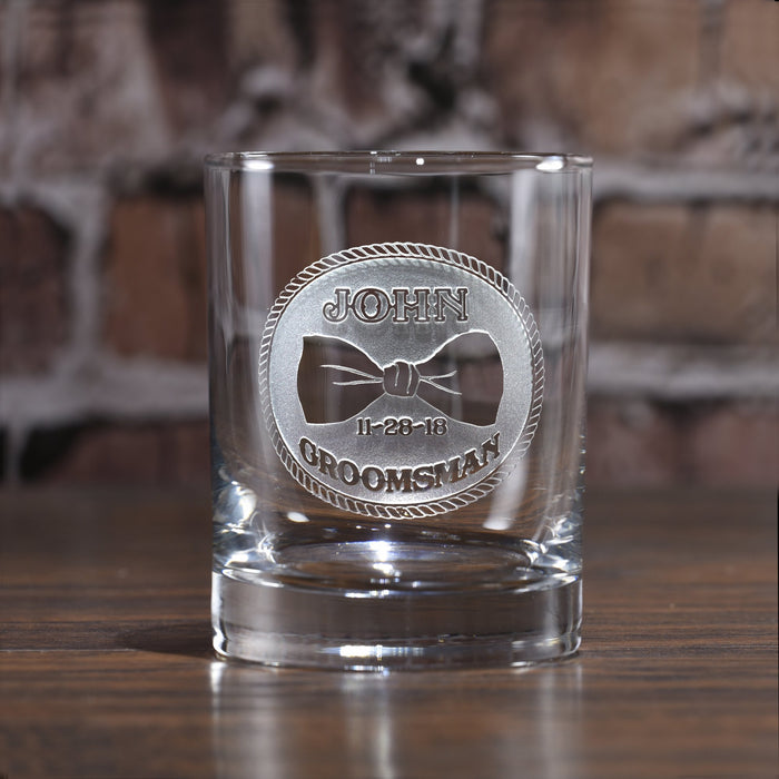 Groomsmen Bowtie Rocks Glass