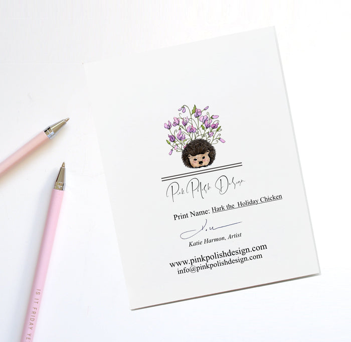 PinkPolish Design Note Cards "Hark the Holiday Chicken" Handmade Notecard