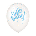 'Hello Baby' Blue text 5 Pack 30cm Pearl White