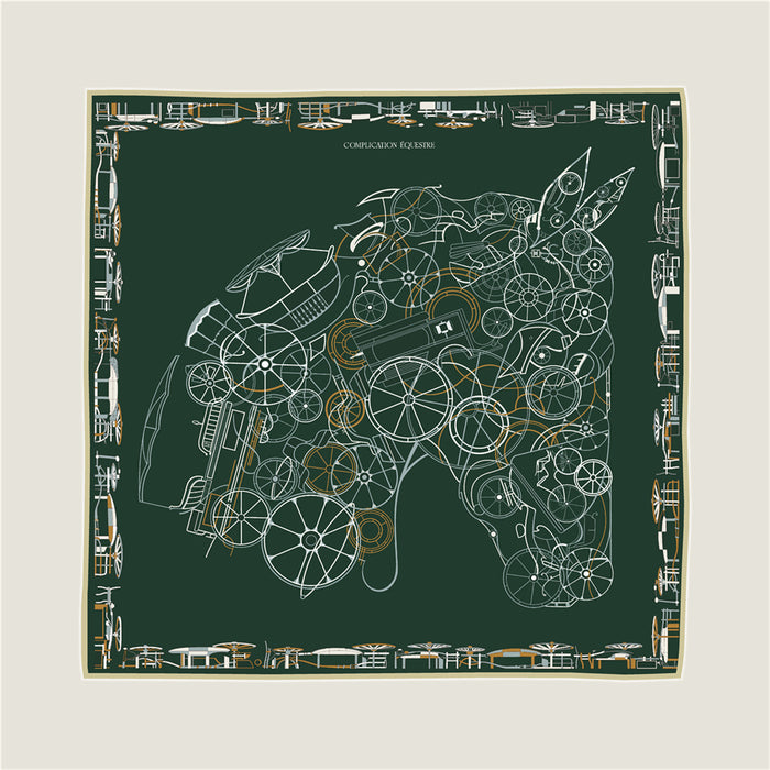 Horse Head Green & Black Double Print Scarf / 90cm