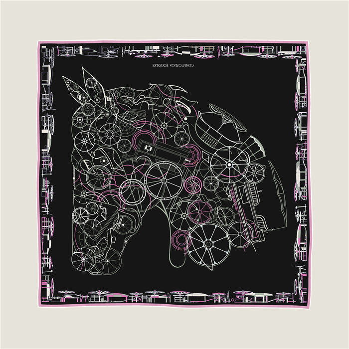 Horse Head Green & Black Double Print Scarf / 90cm