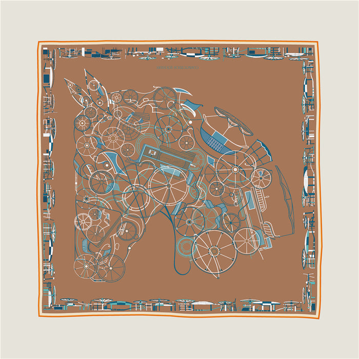 Horse Head Orange & Coffee Double Print Scarf / 90cm